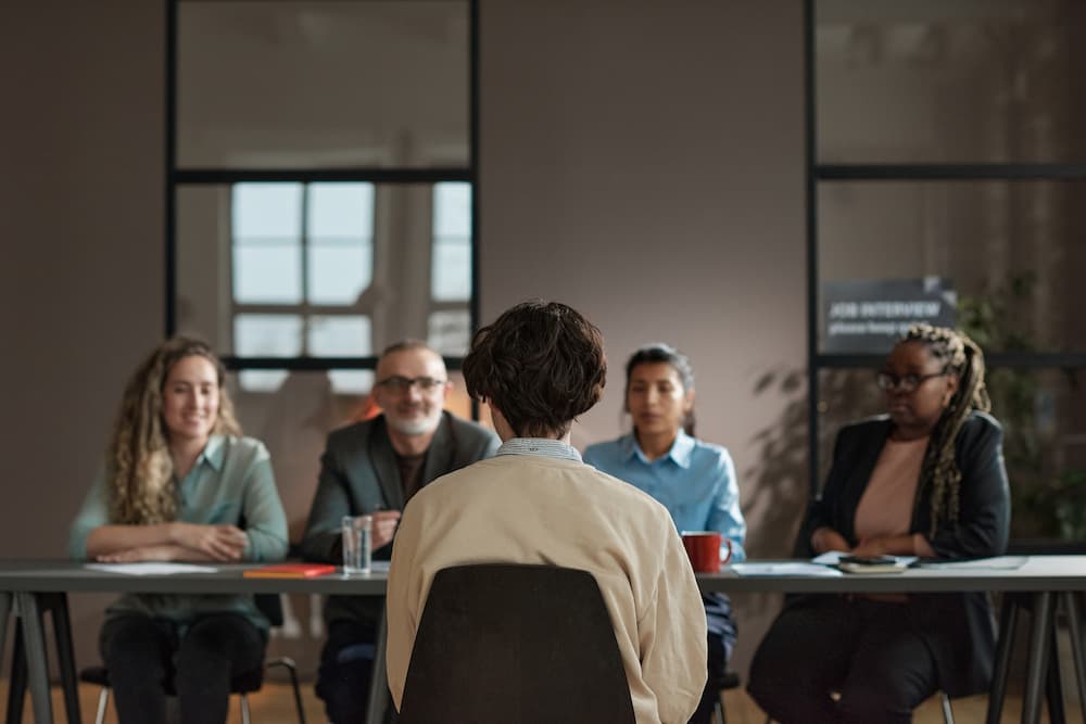 A job applicant attending a Hisel Marketing Inc. interview.